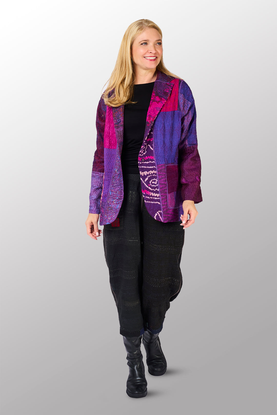 JACQUARD SILK KANTHA BASIC JACKET - js4052-prp -