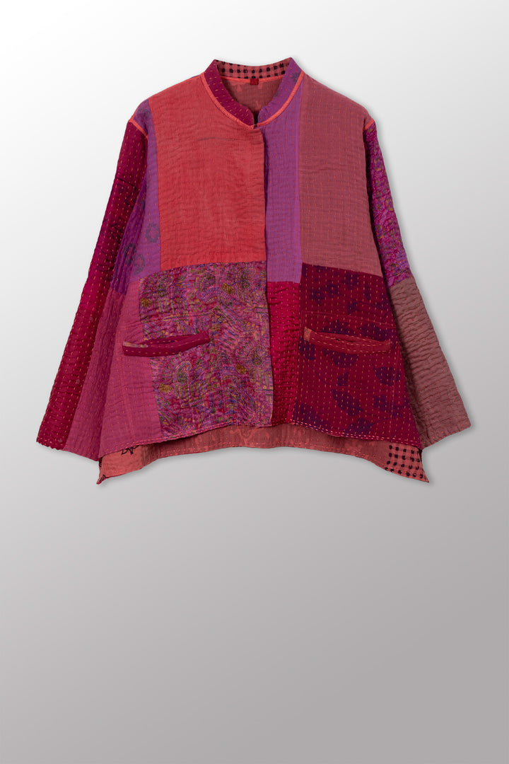 BBK PATCH KANTHA KAFTAN JACKET SHORT - bl-bbp4088-pik -
