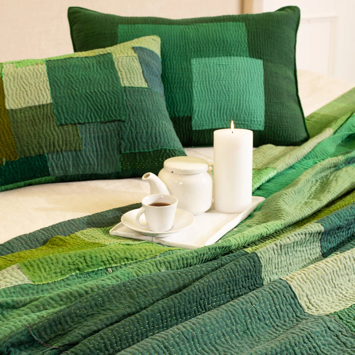 Landscape Handmade Vintage Kantha Quilts -Green
