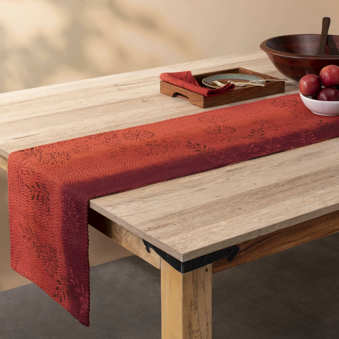 Ombre Patch Kantha Table Runner -Orange