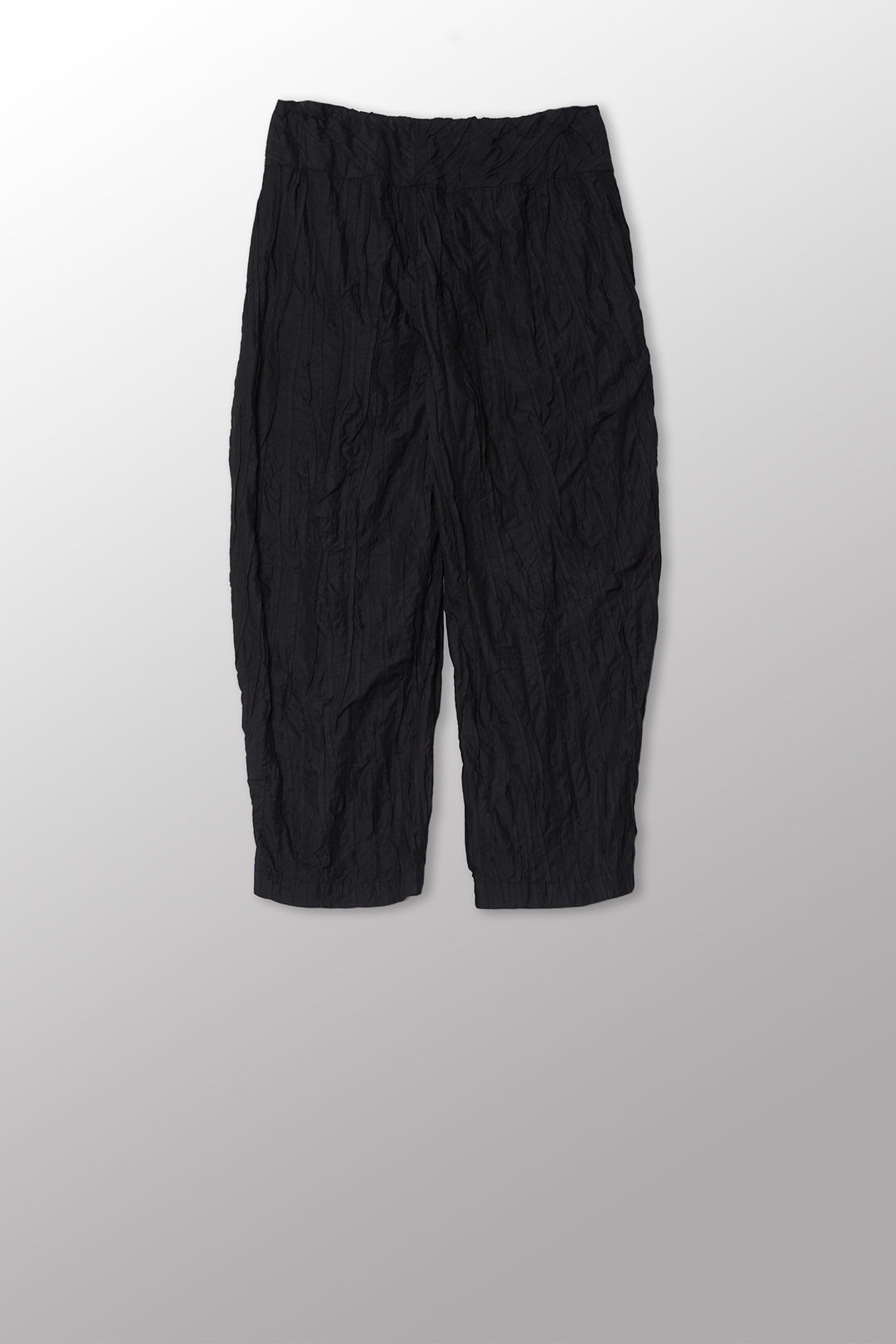 POLISHED COTTON RANDOM TUCK VOILE NEW LANTERN PANTS - rc1651-blk -