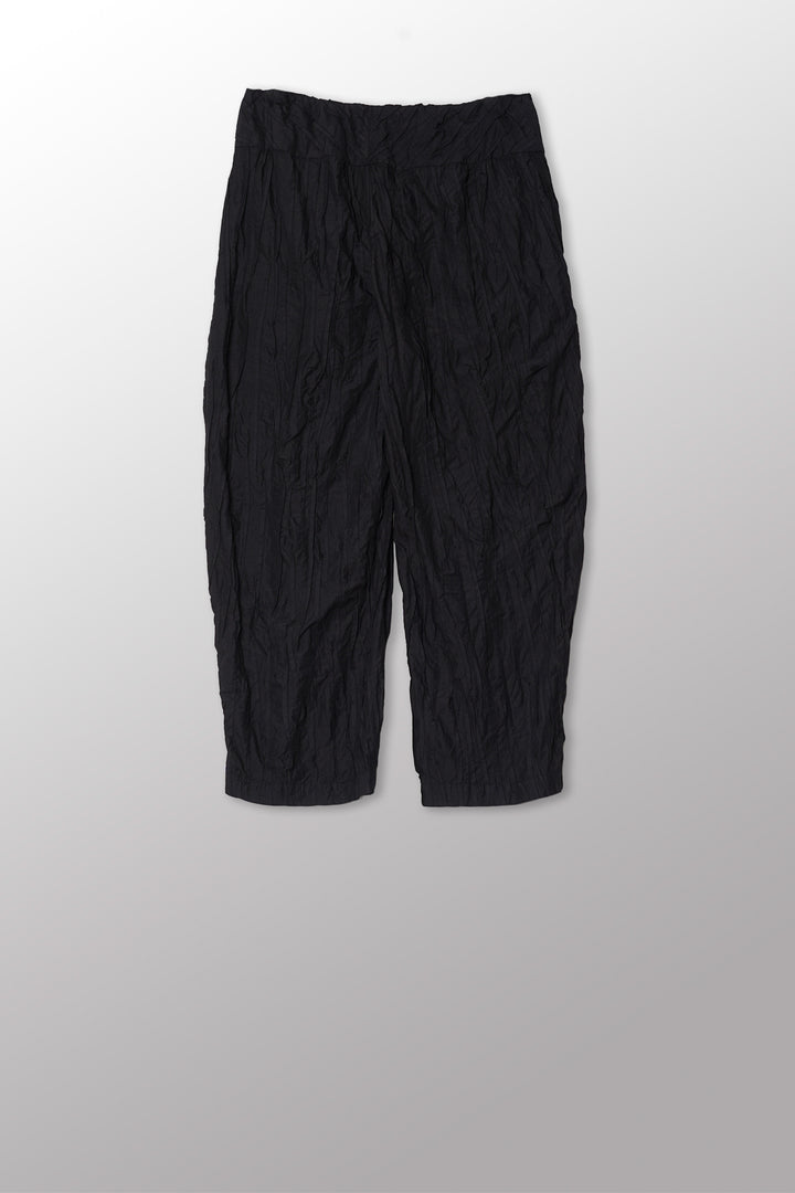POLISHED COTTON RANDOM TUCK VOILE NEW LANTERN PANTS - rc1651-blk -
