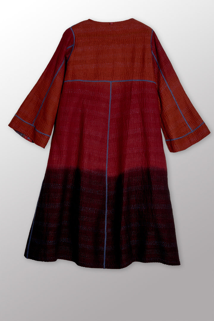 STRIPE AND BENDS KANTHA WRAP FLARE COAT - sb4330-red -