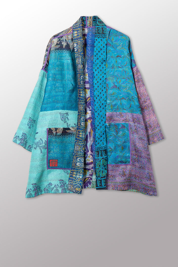 VINTAGE SILK KANTHA HAORI JACKET - sv2068-0008a -