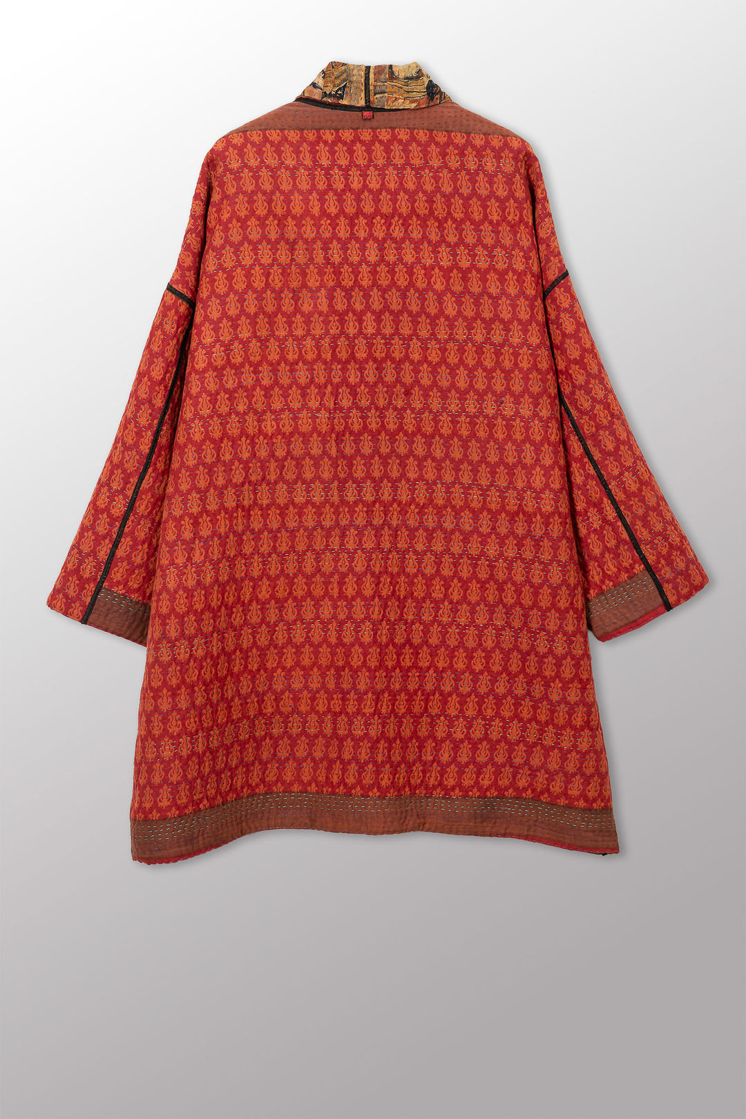 VINTAGE SILK GEORGETTE COTTON KANTHA HAORI JACKET - gc4068-0006a -