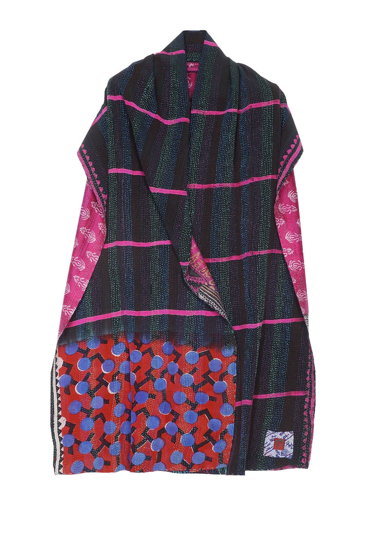 VINTAGE SILK GEORGETTE KANTHA SCARF STANDARD - sg2801-0012a -