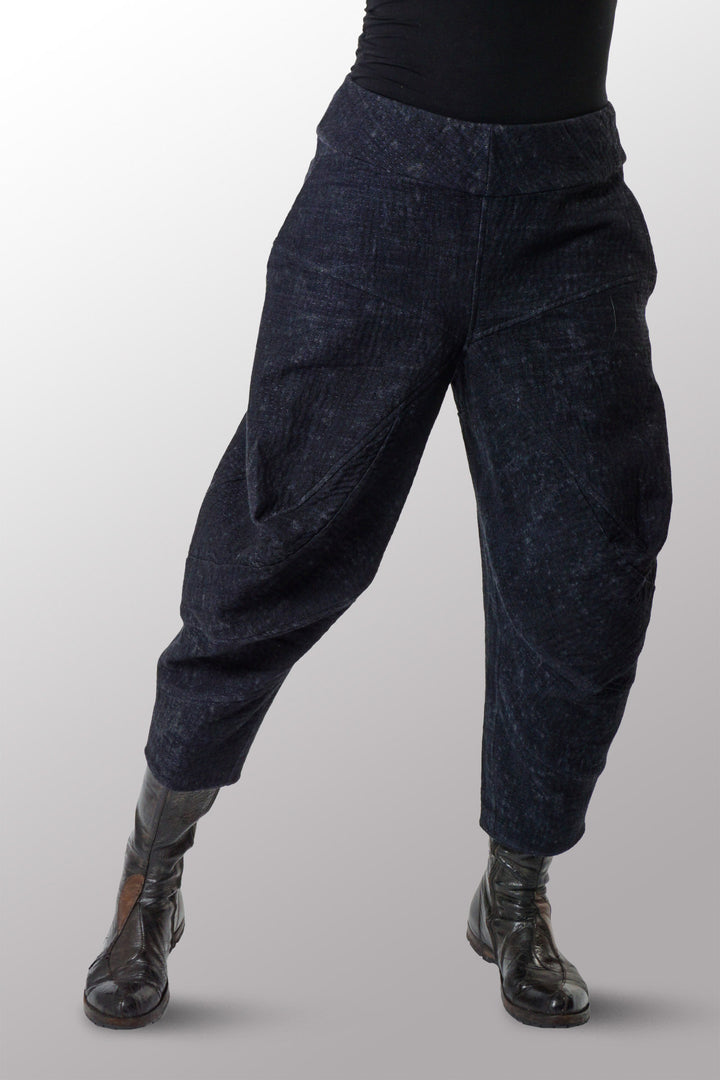DENIM SUN-DYE KANTHA NEW YAMAHA PANTS - ds3652-blk -