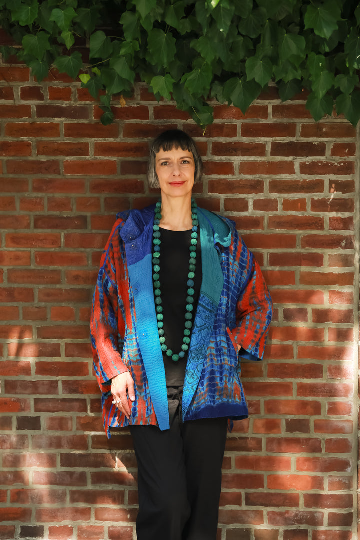 SERPENT SHIBORI TIE DYE HOODIE PONCHO - se4064-org -