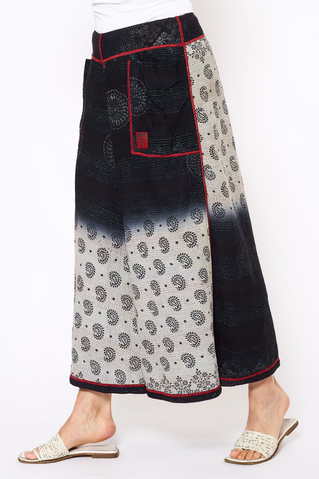 VINTAGE COTTON KANTHA WIDE LEG PANTS - cv2623-9001m -