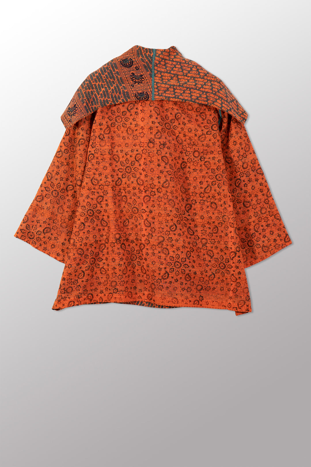 VINTAGE COTTON & NEW VOILE KANTHA FLARE JACKET - cn2010-0001a -