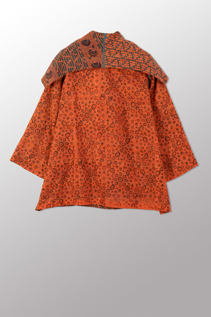 VINTAGE COTTON & NEW VOILE KANTHA FLARE JACKET - cn2010-0001a -