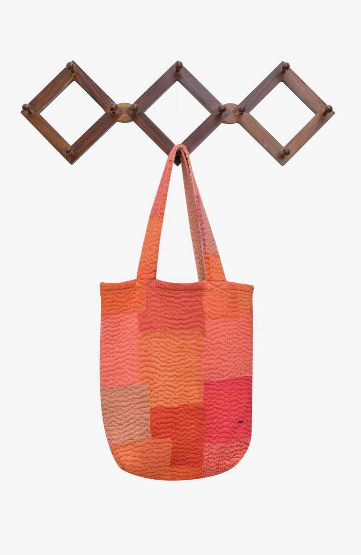 Mosaic Fray Handmade Vintage Kantha Tote Bag -Carrot-