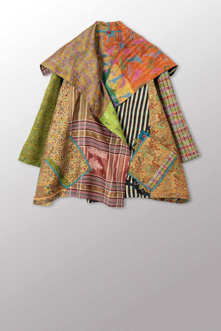 VINTAGE SILK KANTHA FLARE JKT - sv2010-0058a -
