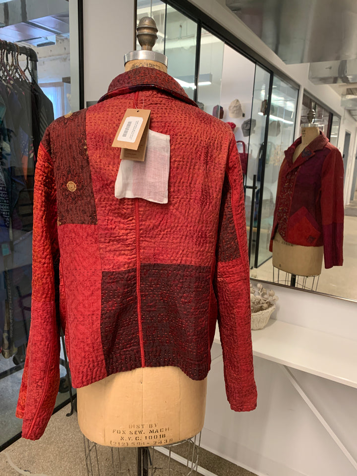 JACQUARD SILK KANTHA CROPPED BASIC JACKET - js4096-mar -