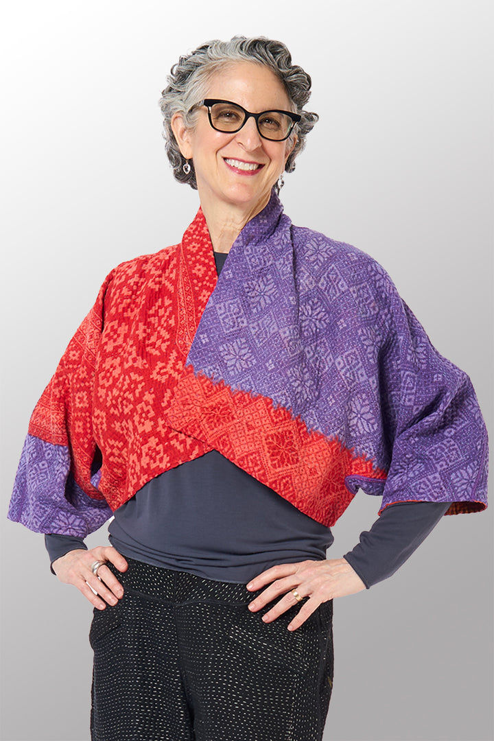 COTTON OVERDYE KANTHA PUFF SLV. SHRUG - ov4062-corg001a -