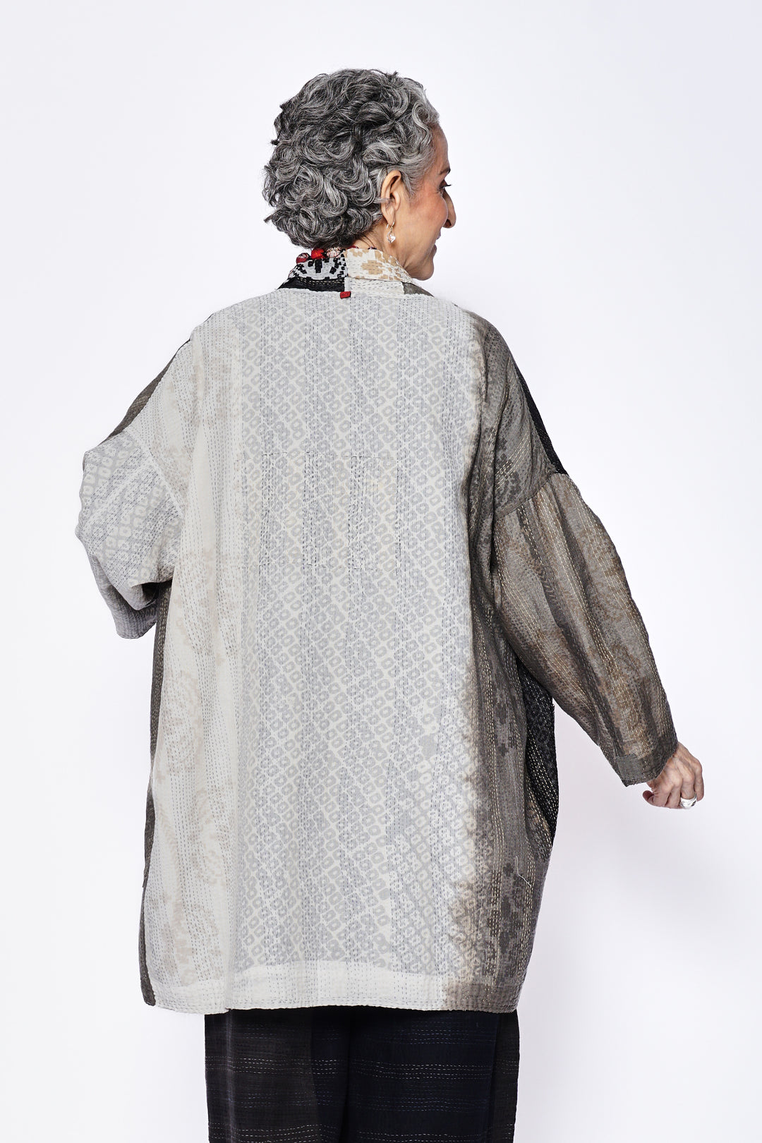 KIMONO COTTON KANTHA HAORI JACKET - kc2068-gry -
