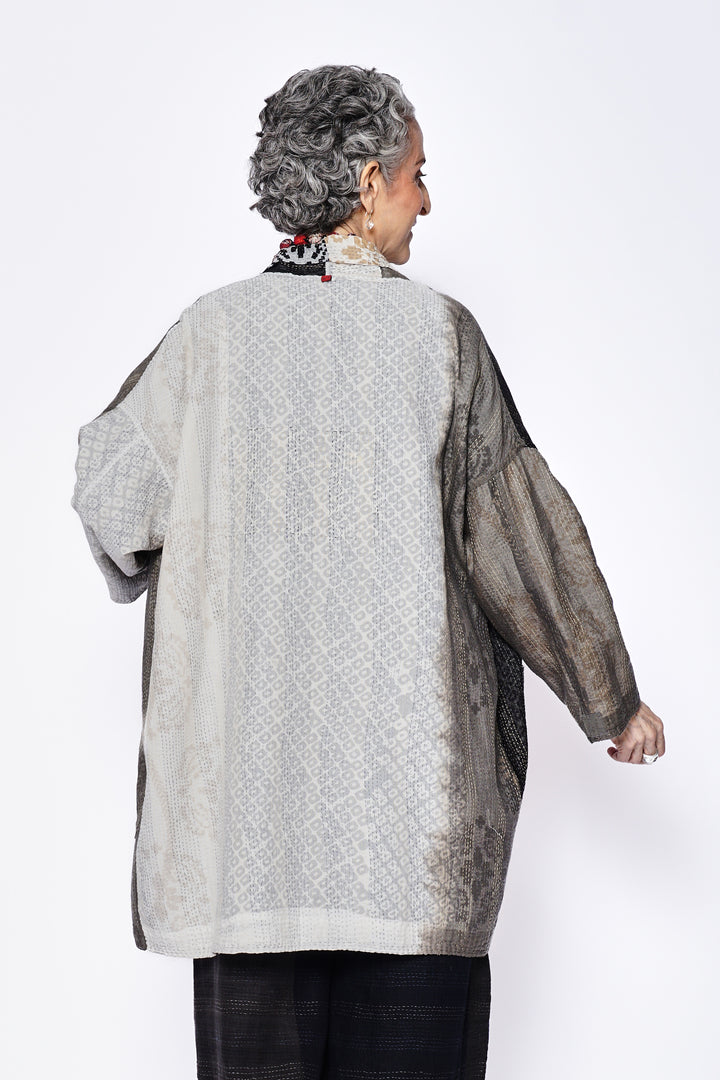 KIMONO COTTON KANTHA HAORI JACKET - kc2068-gry -