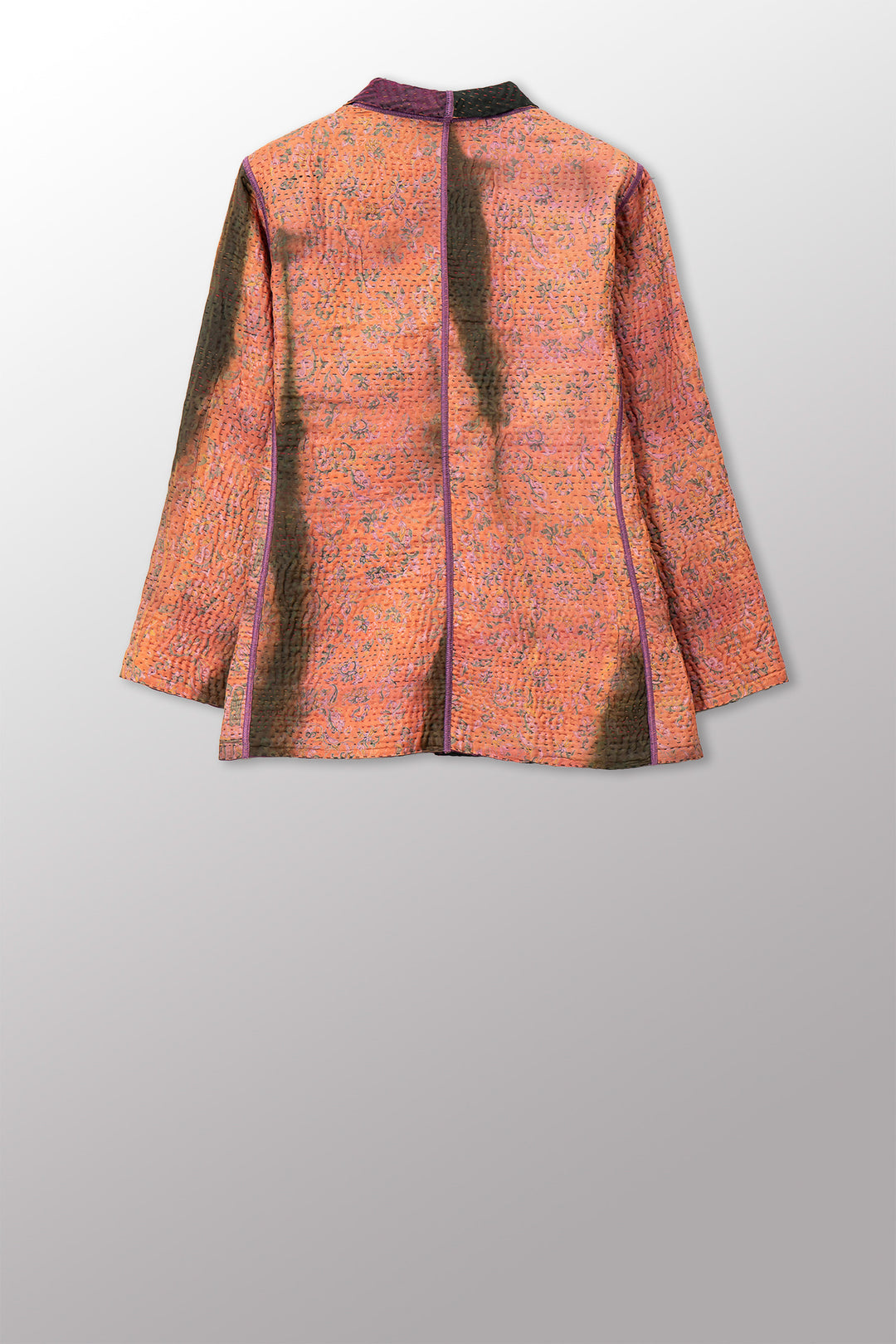 VINTAGE PRINTED SILK CLAMP DYE WITH JACQUARD KANTHA SHORT JACKET - sk4007-0001m -