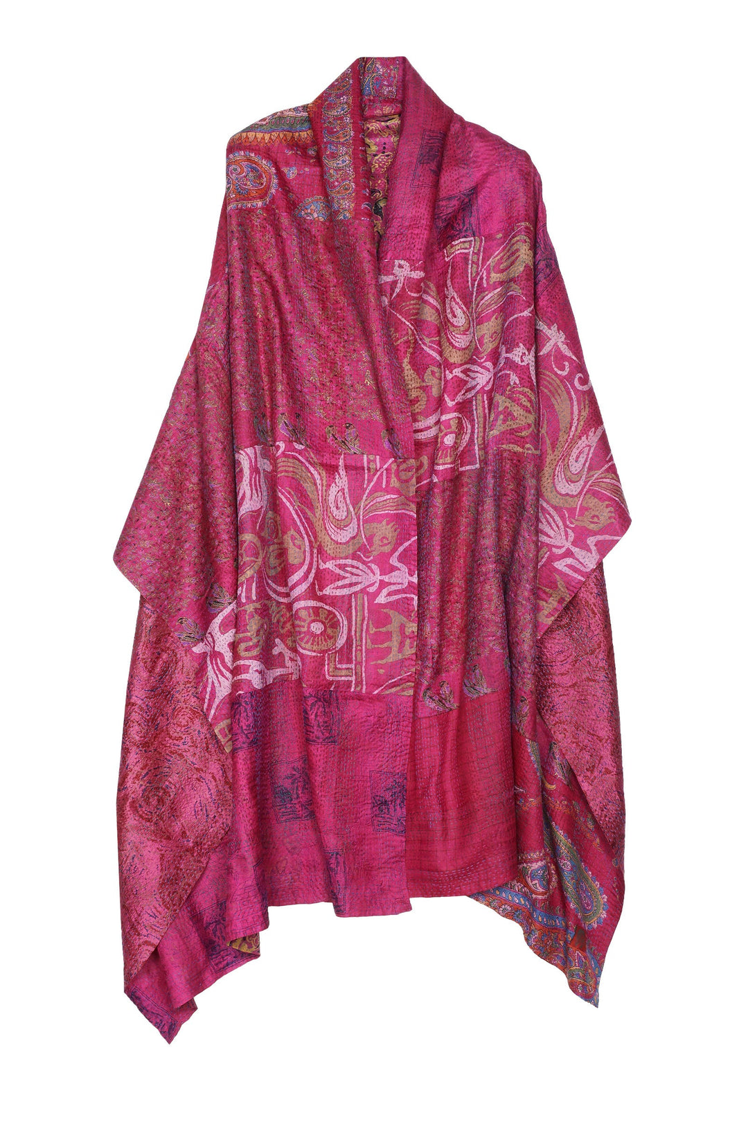 VINTAGE SILK KANTHA SHAWL LARGE - sv2803-0005a -
