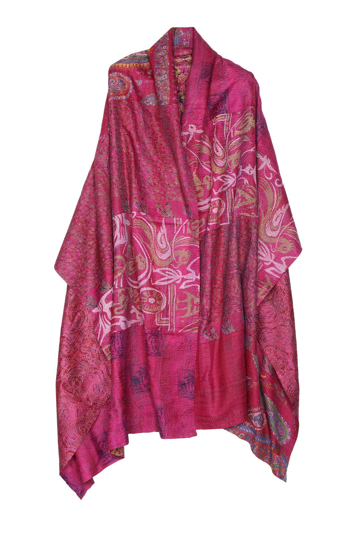 VINTAGE SILK KANTHA SHAWL LARGE - sv2803-0005a -