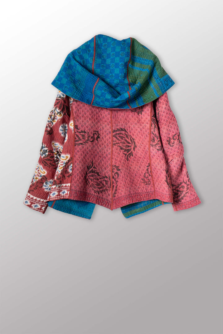 COTTON OVERDYE KANTHA HOODIE JACKET - ov4036-cblu002m -