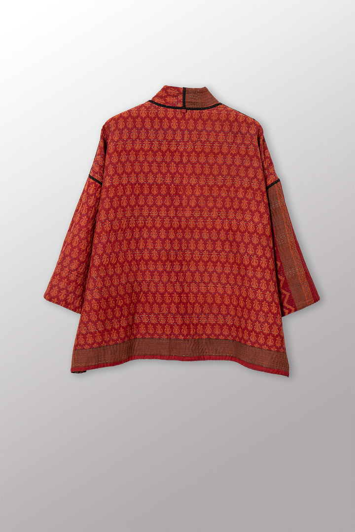 VINTAGE SILK GEORGETTE COTTON KANTHA MINI KIMONO JACKET - gc4055-0002a -