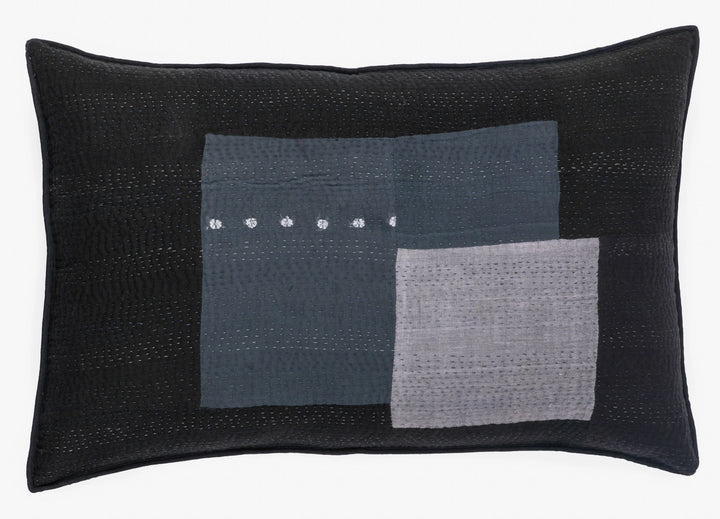 Landscape Handmade Vintage Kantha Pillow -Black