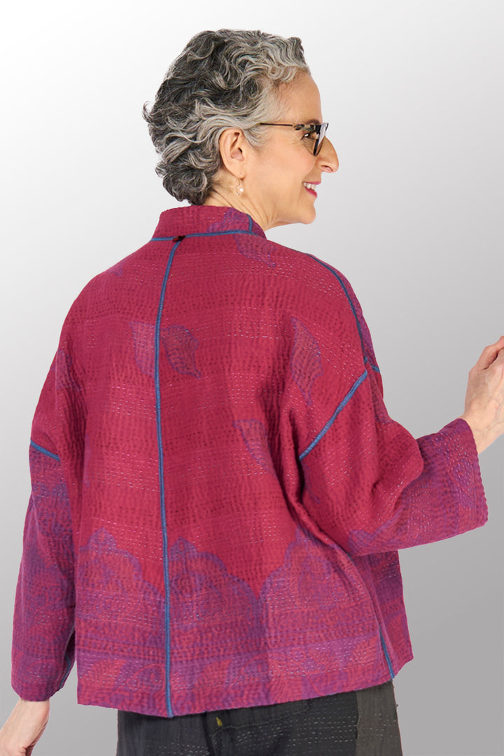 COTTON OVERDYE KANTHA STAND COLLAR CROPPED JKT - ov4034-cfus001a -