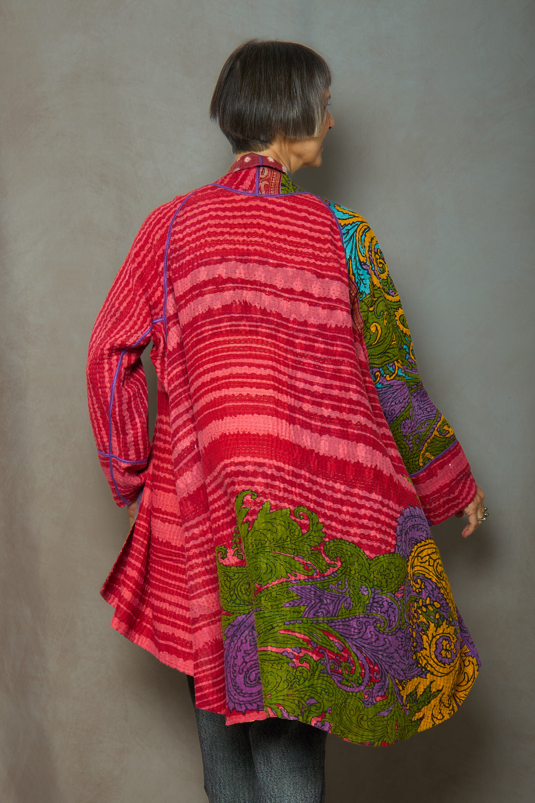 VINTAGE COTTON KANTHA KIMONO LONG JKT - cv4005-0143a -