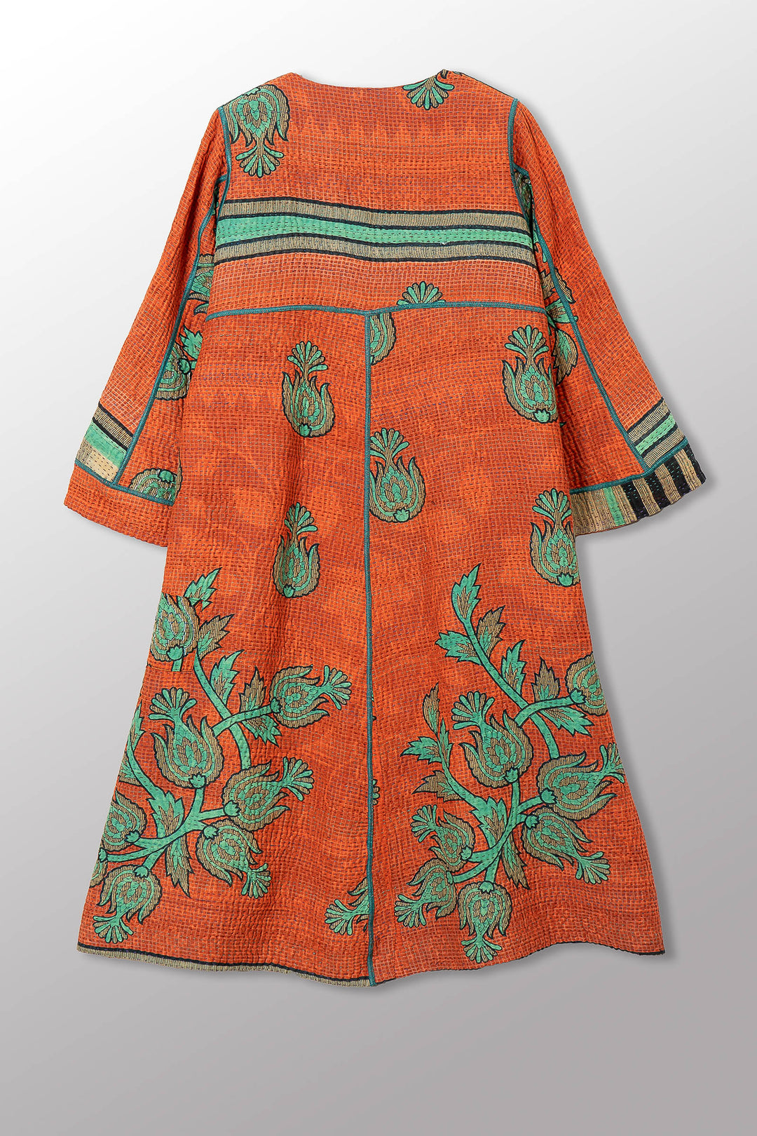 COTTON OVERDYE KANTHA WRAP FLARE COAT - ov4330-corg001a -