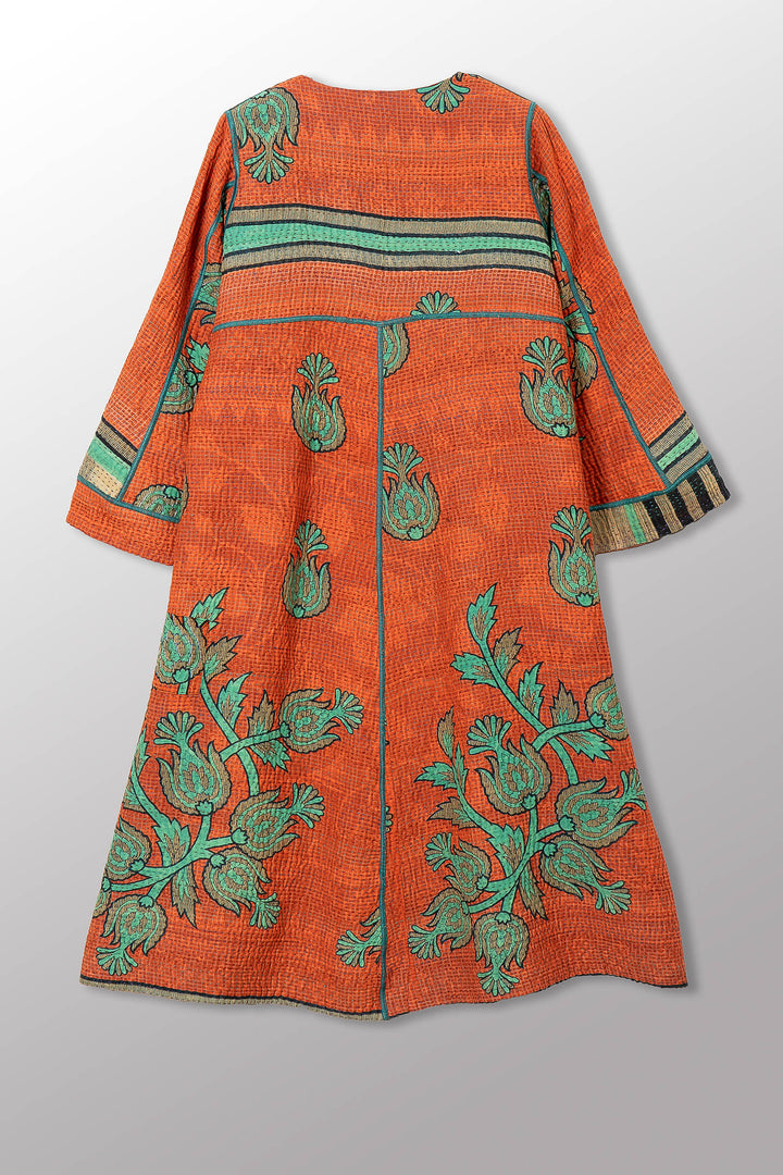 COTTON OVERDYE KANTHA WRAP FLARE COAT - ov4330-corg001a -