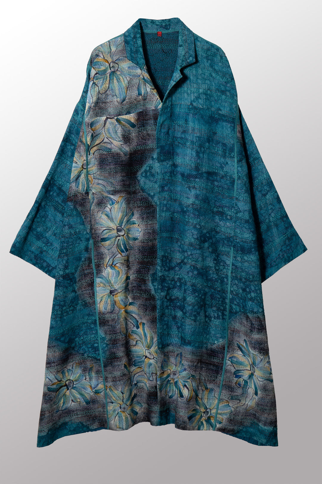 VINTAGE SILK GEORGETTE COTTON KANTHA NEW OVERSIZED COAT - gc2342-0005a -