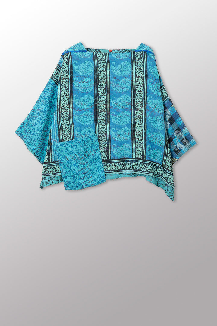 VINTAGE COTTON & NEW VOILE KANTHA 3/4 SLV. CROP TOP MIO - cn2538-0009a -