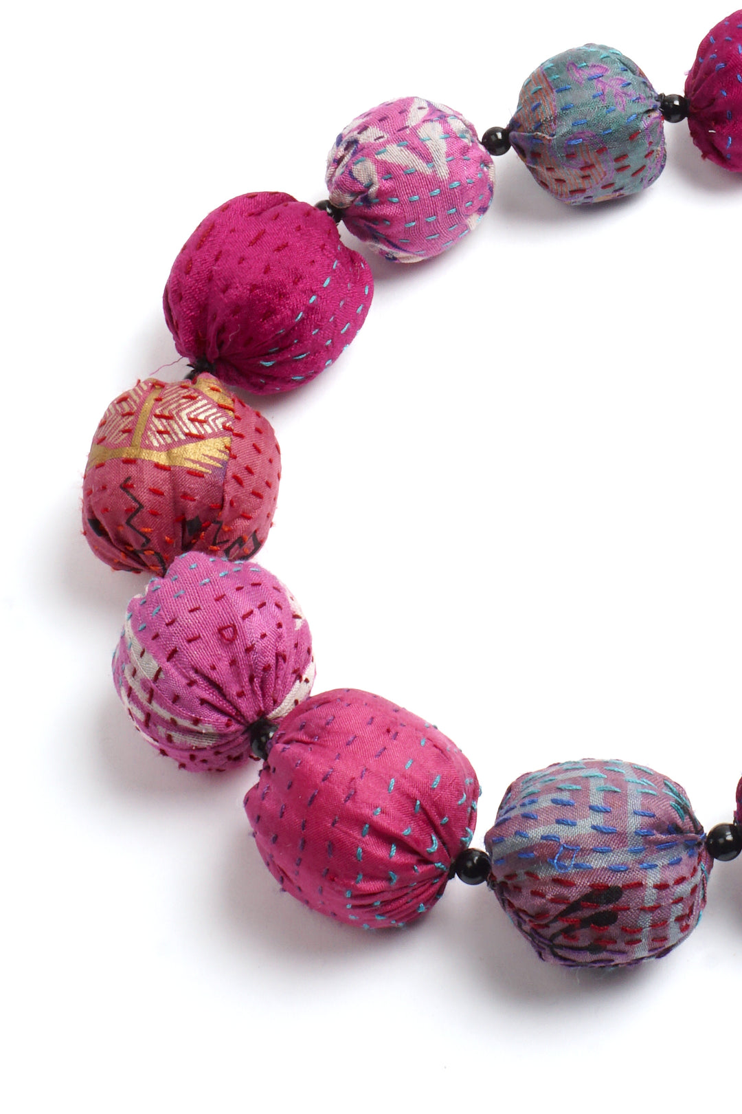 VINTAGE SILK KANTHA NUTS LONG NECKLACE - sv2702-pik -