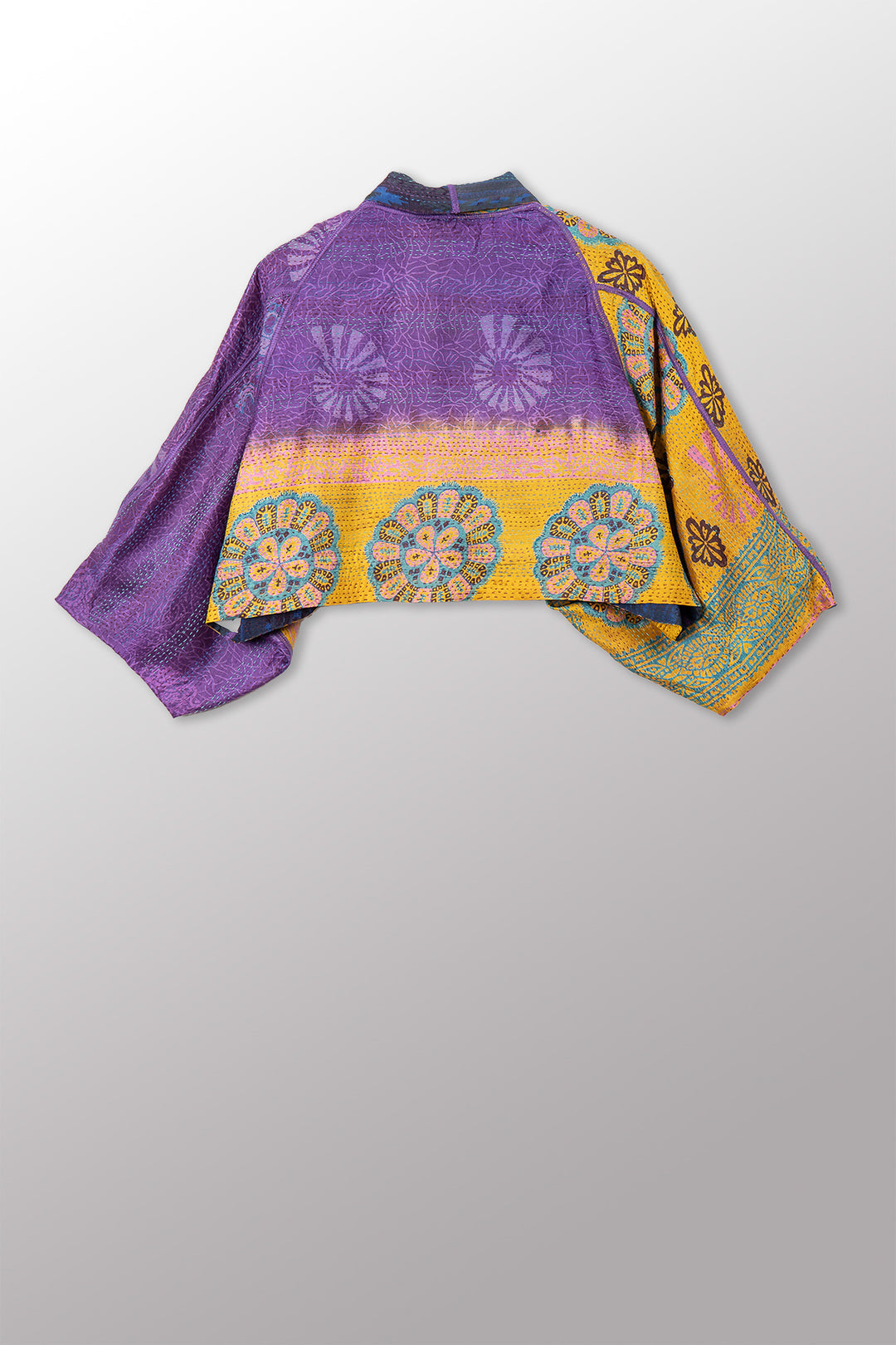 VINTAGE SILK GEORGETTE KANTHA PUFF SLV. SHRUG - sg2062-0011a -