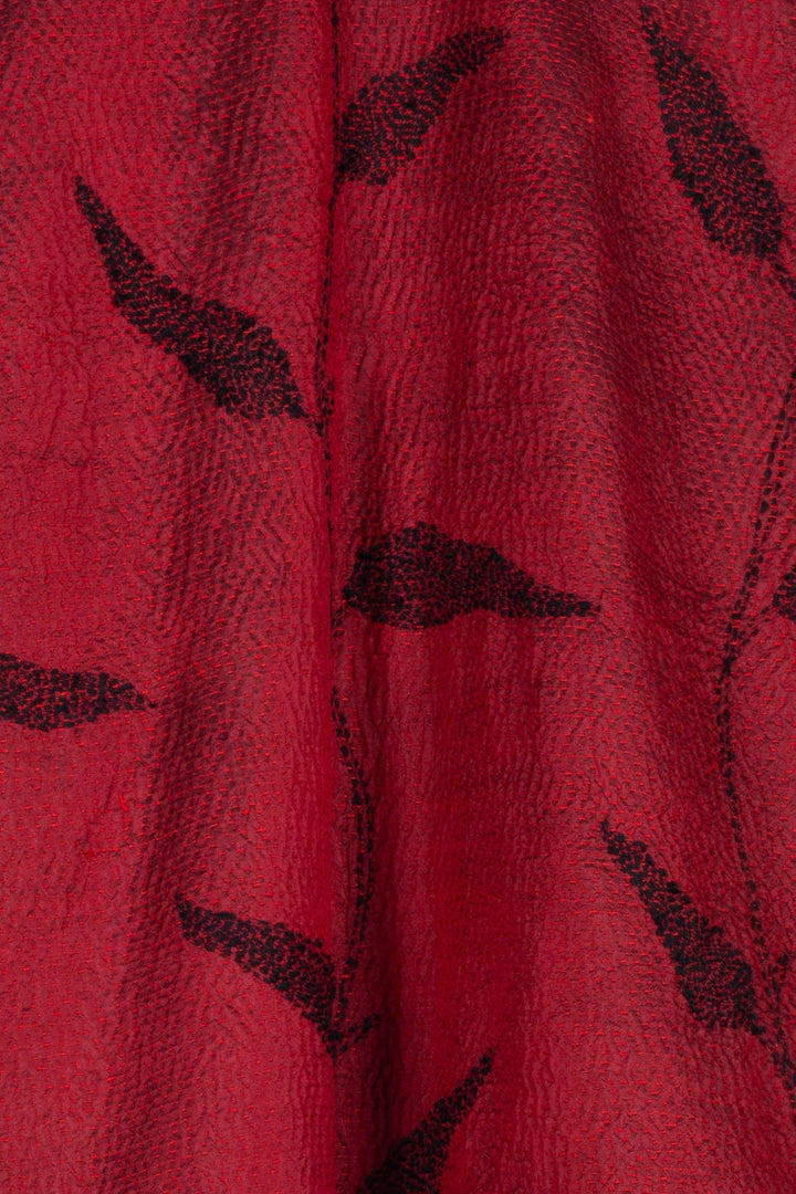 NIGHT BAMBOO SILK COTTON KANTHA FLARE LONG JKT - nb2021-red -