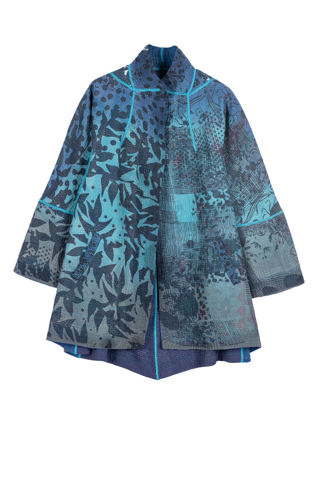 MONOTONE TWILIGHT PRINT KANTHA FLARE LONG JKT - tp4021-blu -