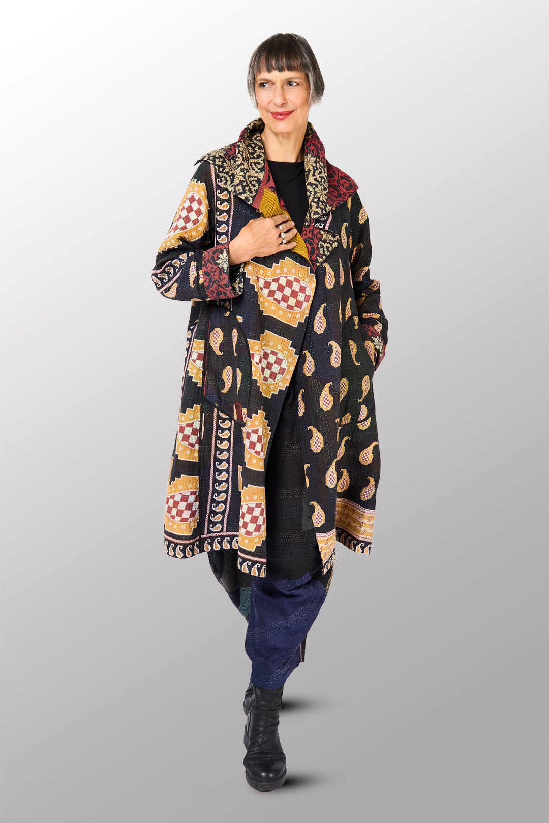 VINTAGE COTTON KANTHA A-LINE COAT - cv4309-0065a -