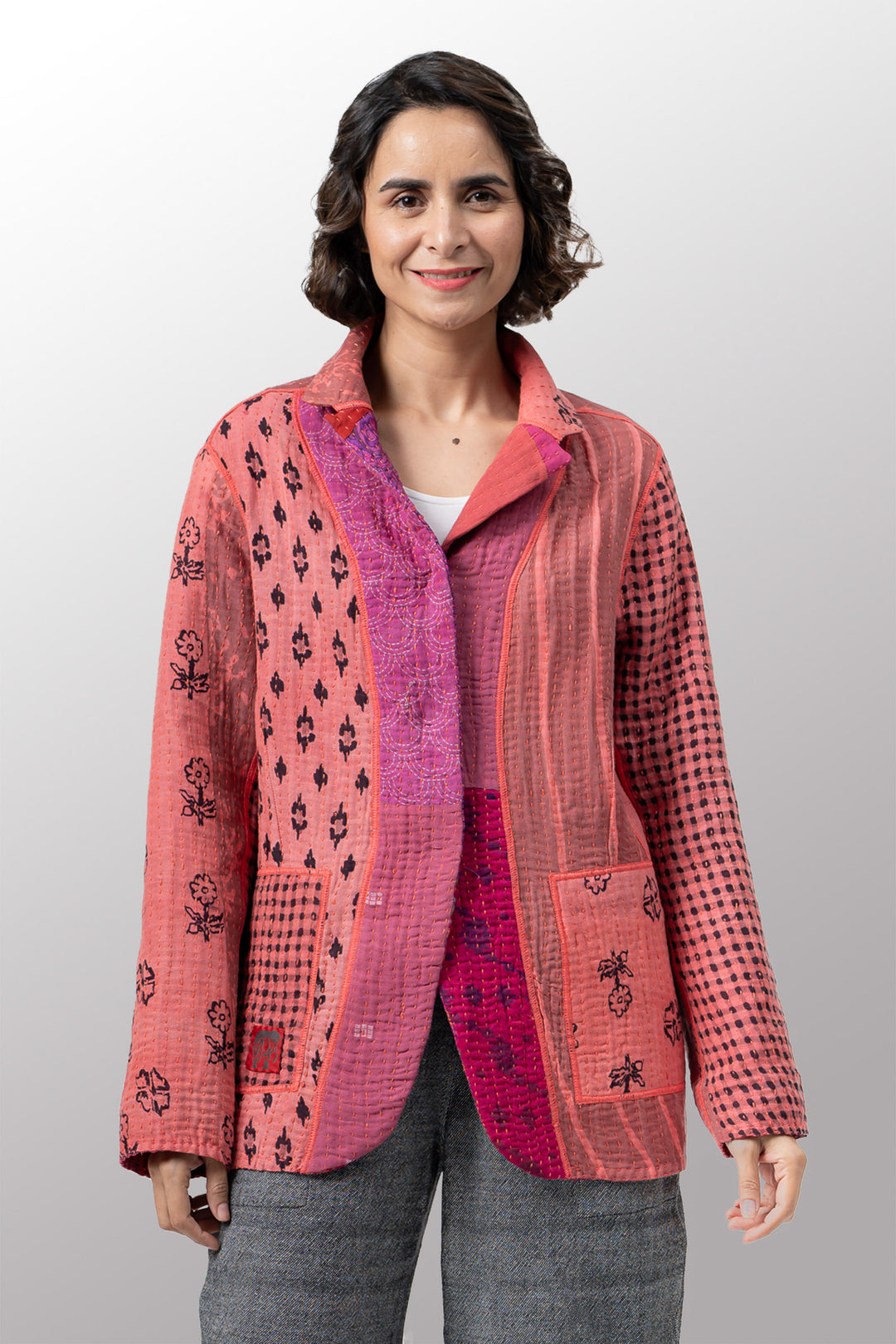 BBK PATCH KANTHA BASIC JACKET - bl-bbp4052-pik -