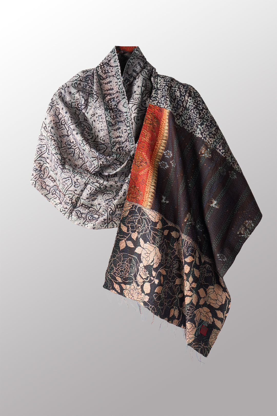 VINTAGE SILK KANTHA SCARF STANDARD - sv2801-0013a -