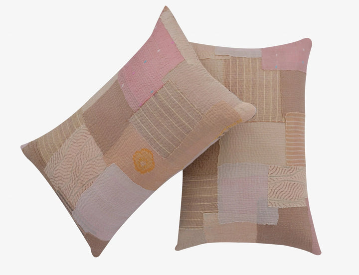 Mosaic Fray Handmade Vintage Kantha Pillow -Mushroom