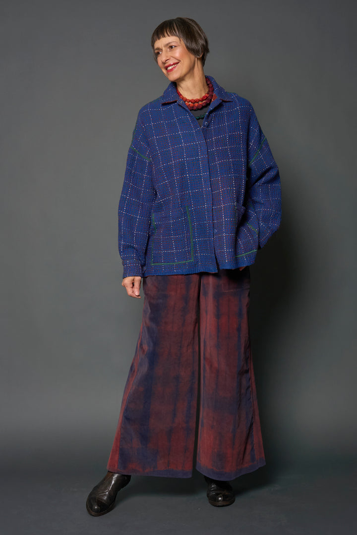 WOOL WAFFLE KANTHA RELAXED SHIRT JACKET - ww3j105-blu -