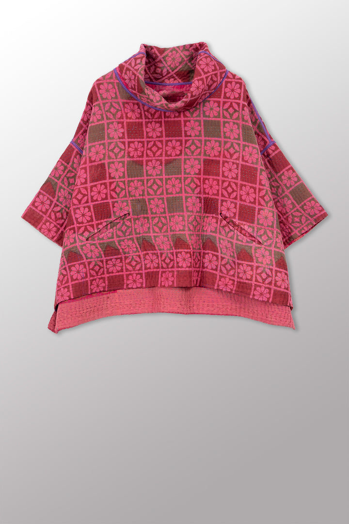 COTTON OVERDYE KANTHA COWL NECK PONCHO - ov4061-cpik001a -