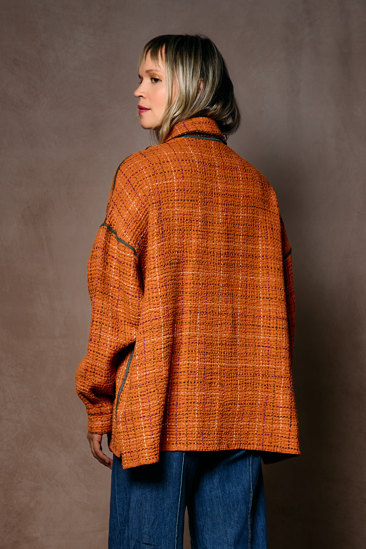 WOOL WAFFLE KANTHA RELAXED SHIRT JACKET - ww3j105-org -