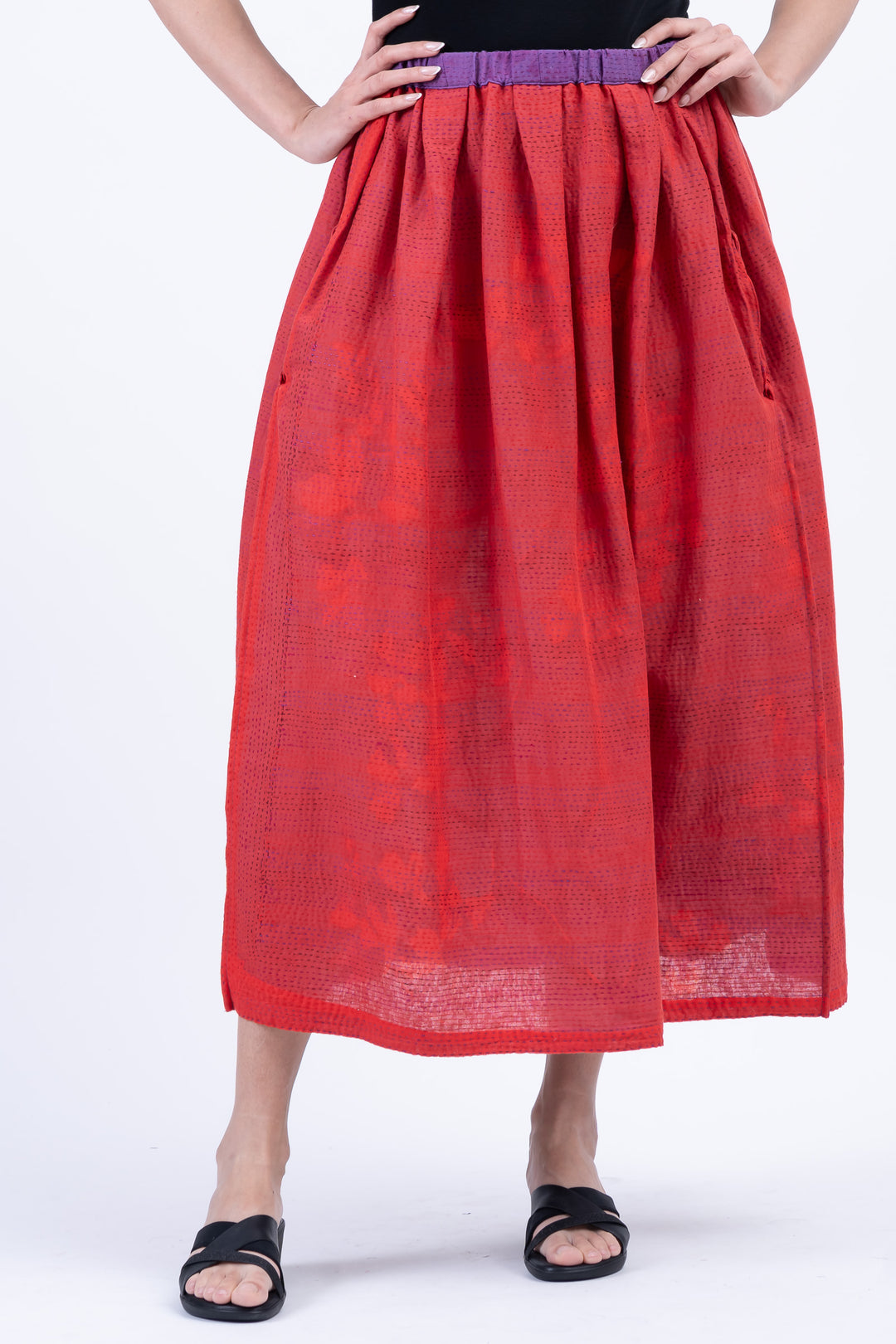 BLOOMING FLOWERS KANTHA TUCKED GATHER SKIRT - bf2663-prp -