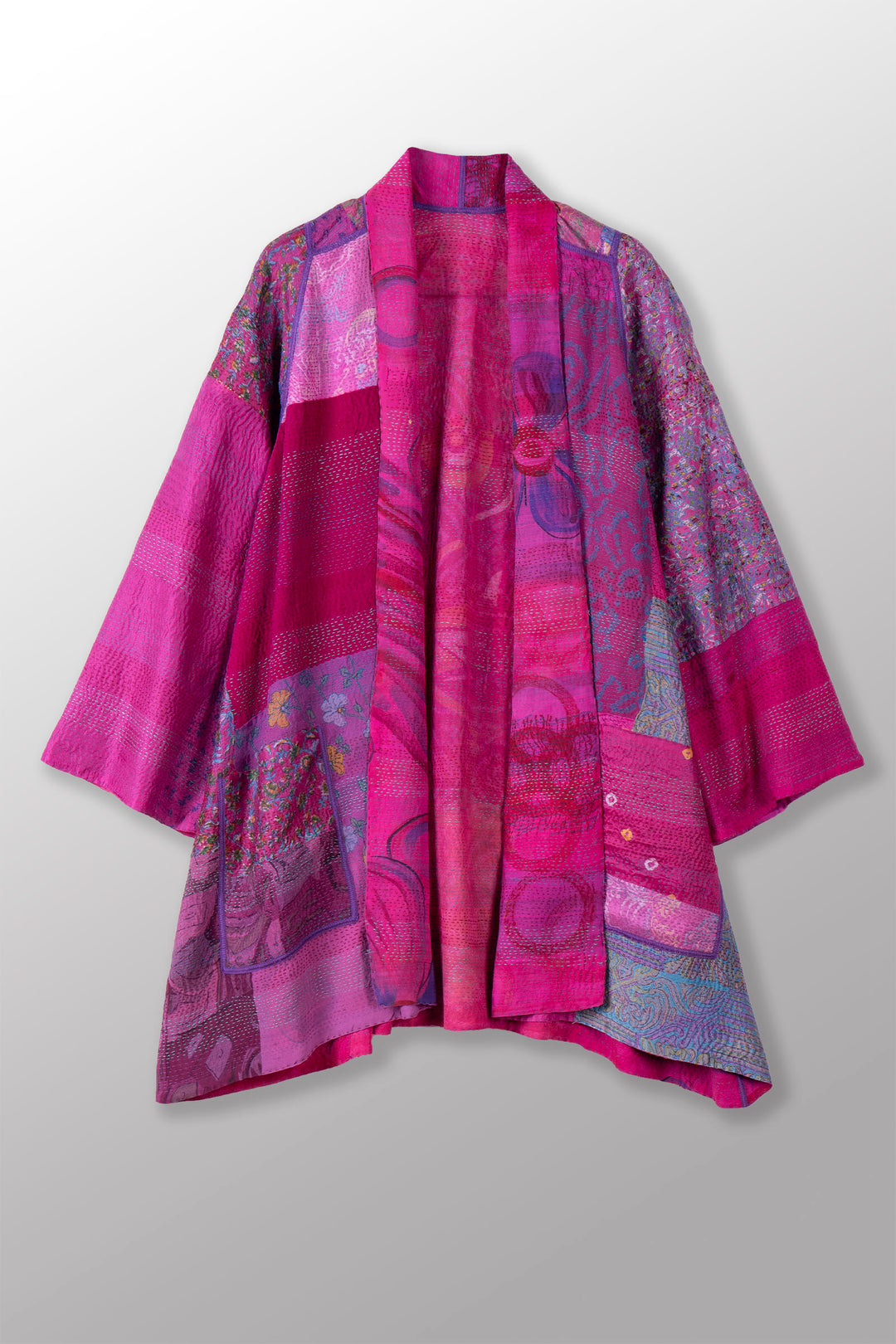 GEORGETTE VINTAGE SILK PATCH KANTHA A-LINE JKT - gs2003-pik -