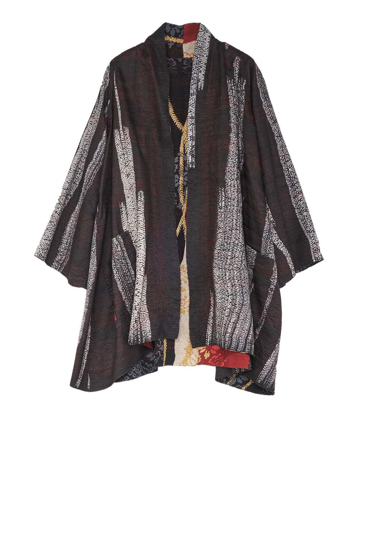 KIMONO PRINT KANTHA A-LINE JKT - kp2003-blk -