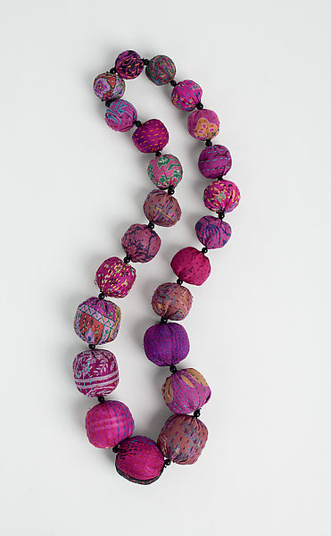 VINTAGE SILK KANTHA NUTS MEDIUM NECKLACE - sv2701-pik -