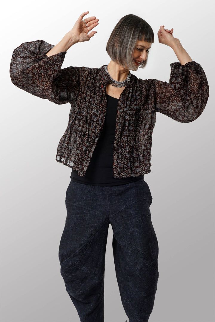 AJRAKH WAVY TUCK PUFF SLV. SHIRT - aw1580-blk -