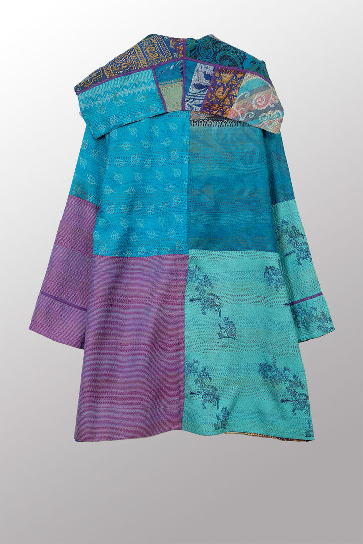 VINTAGE SILK KANTHA POCKET MEDIUM COAT - sv2316-0011m -